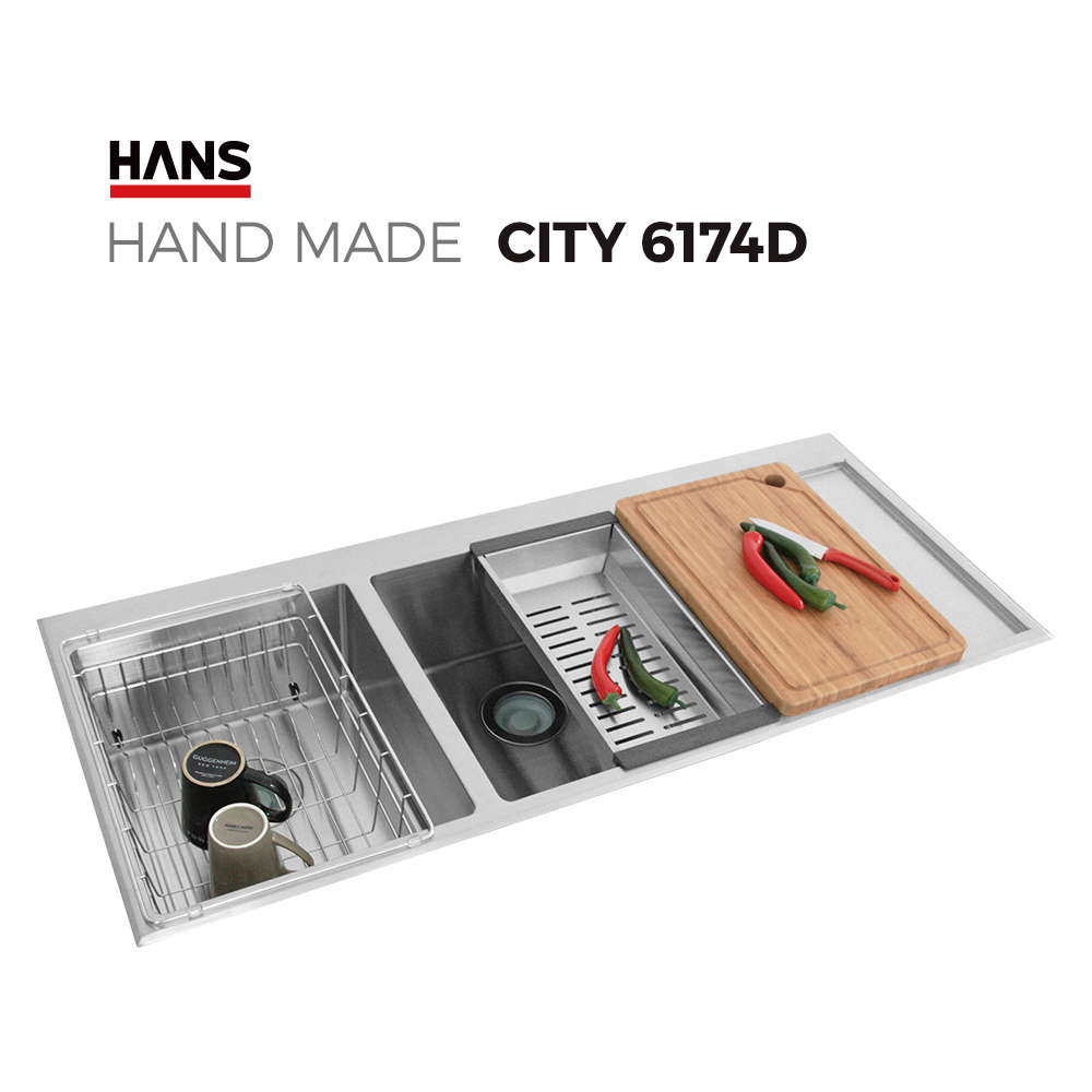 원앙싱크 한스 핸드메이드 싱크볼 CITY 6174D 사각볼